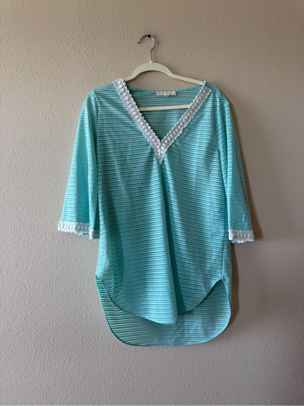 Francesca's Collections Aqua Striped Top with White Trim